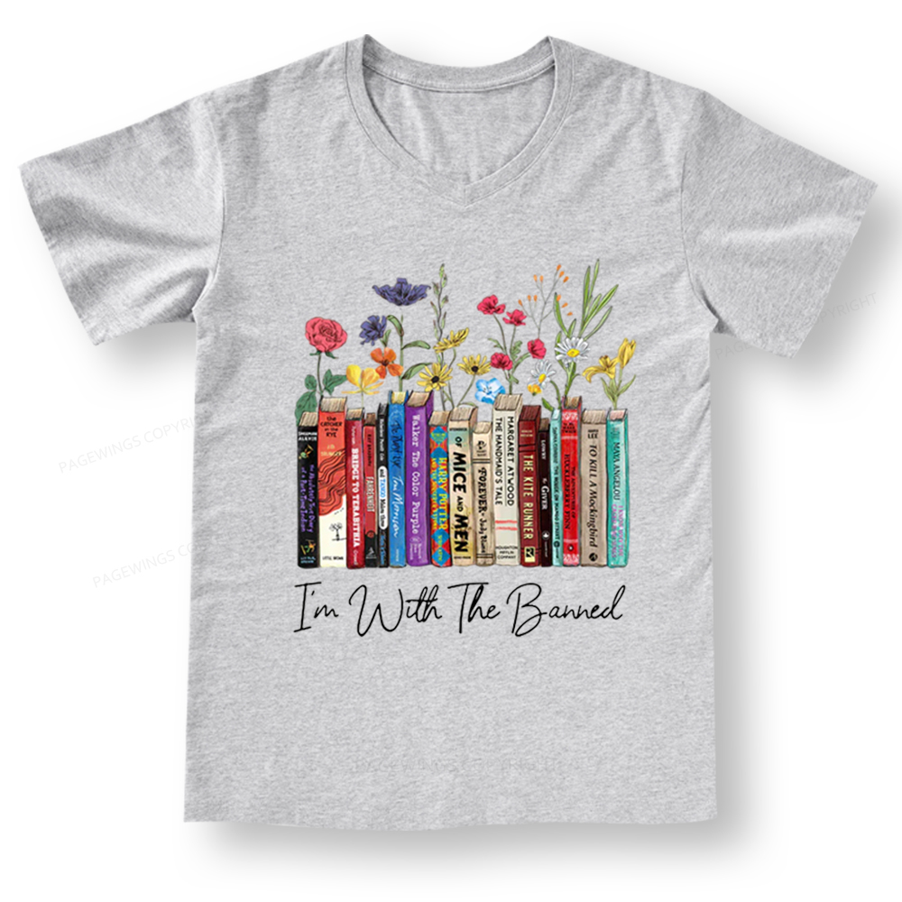 Pagewings I'm With The Banned Flowers V-neck T-shirt
