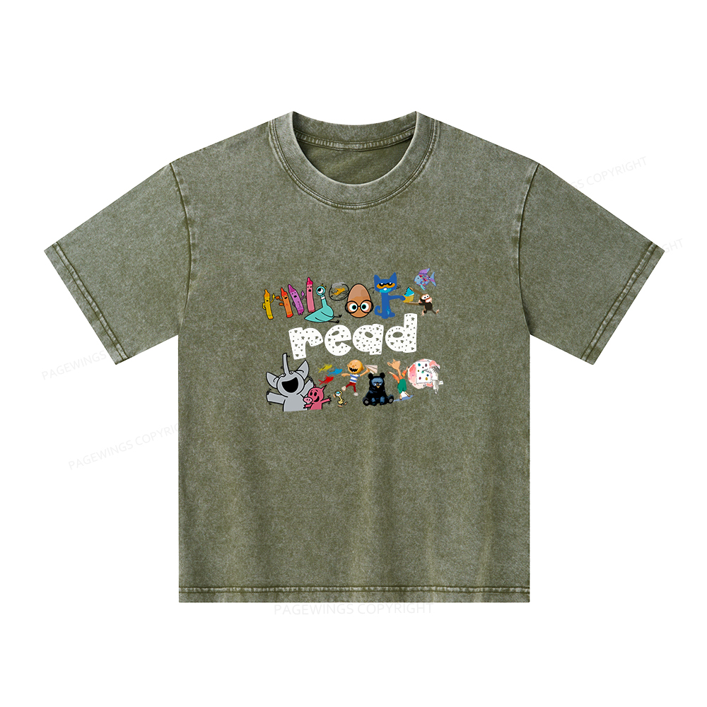 Pagewings Reading Bookish Unisex Kids Washed T-shirt