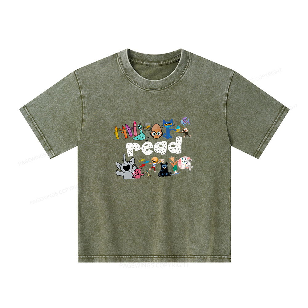 Pagewings Reading Bookish Unisex Kids Washed T-shirt