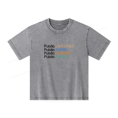 Pagewings Public Libraries Radio Transit Parks Unisex Kids Washed T-shirt
