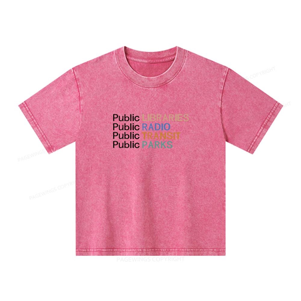 Pagewings Public Libraries Radio Transit Parks Unisex Kids Washed T-shirt