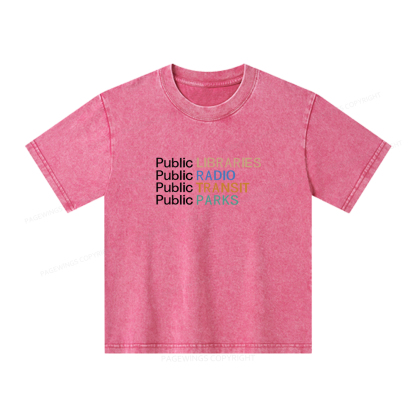 Pagewings Public Libraries Radio Transit Parks Unisex Kids Washed T-shirt