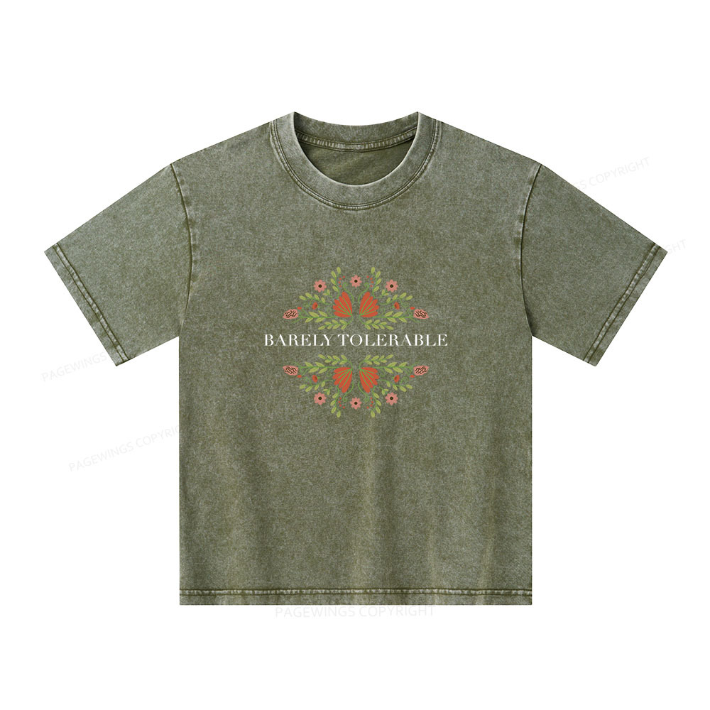 Pagewings Barely Tolerable Unisex Kids Washed T-shirt