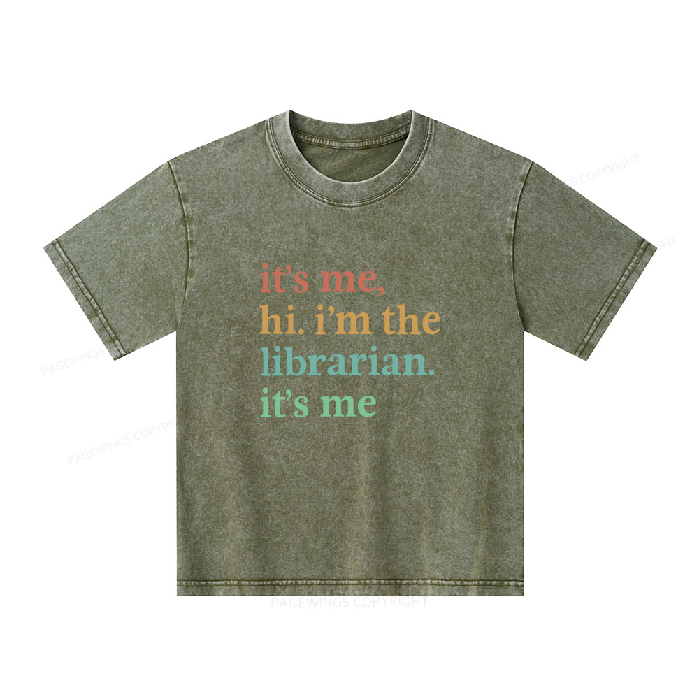 Pagewings It's Me Hi I'm The Librarian It's Me Unisex Kids Washed T-shirt