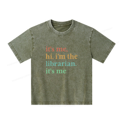 Pagewings It's Me Hi I'm The Librarian It's Me Unisex Kids Washed T-shirt