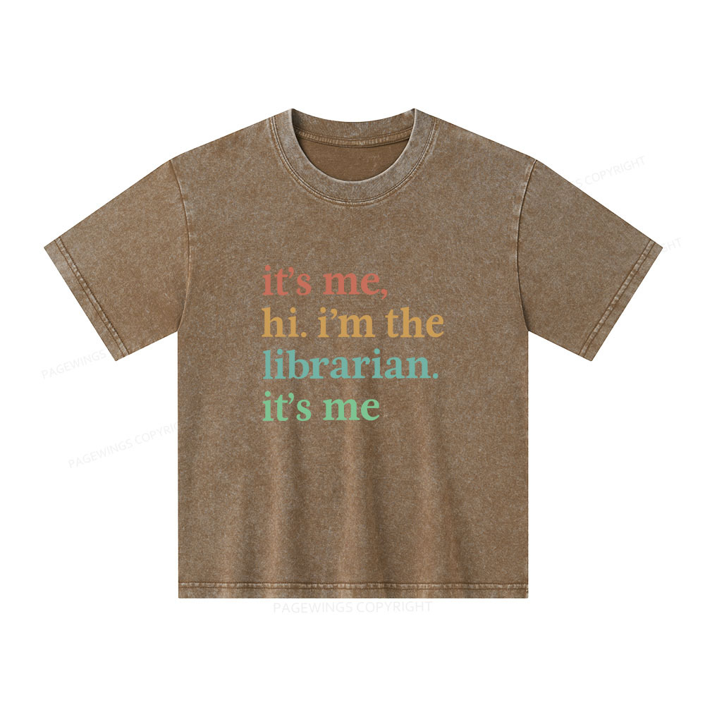 Pagewings It's Me Hi I'm The Librarian It's Me Unisex Kids Washed T-shirt