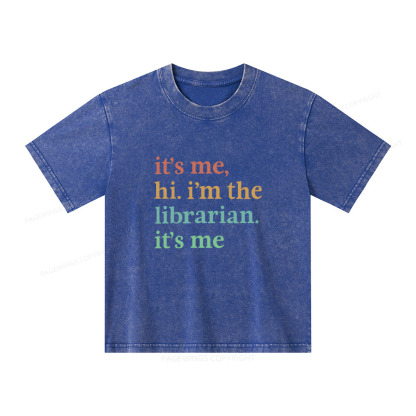 Pagewings It's Me Hi I'm The Librarian It's Me Unisex Kids Washed T-shirt