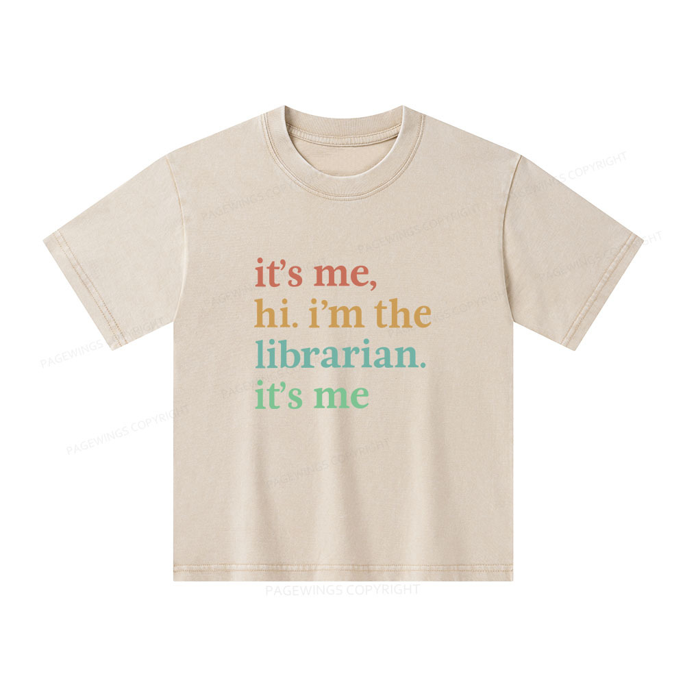 Pagewings It's Me Hi I'm The Librarian It's Me Unisex Kids Washed T-shirt