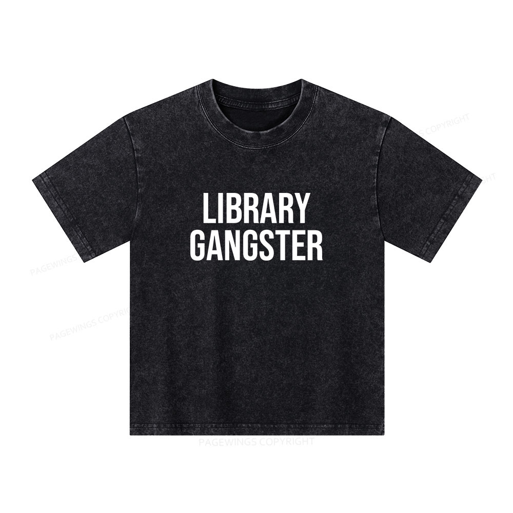 Pagewings Library Gangster Unisex Kids Washed T-shirt