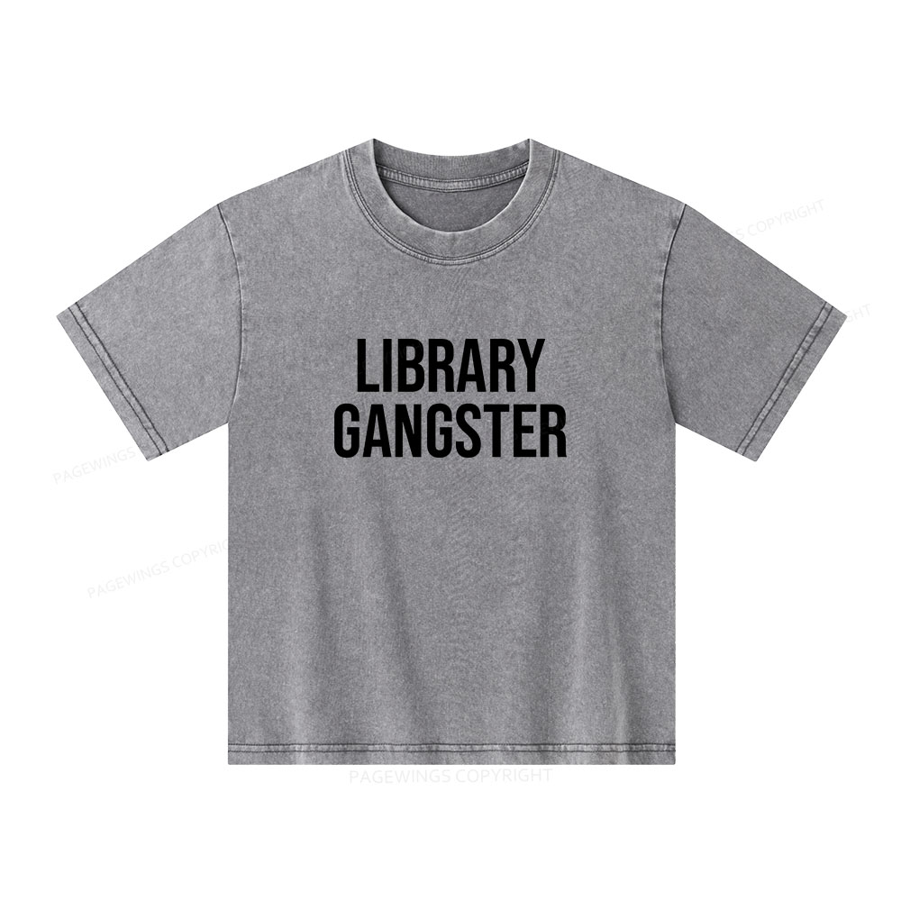 Pagewings Library Gangster Unisex Kids Washed T-shirt