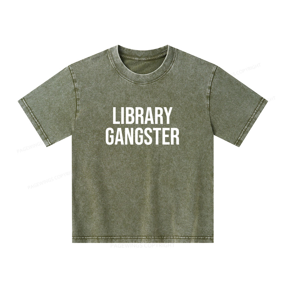 Pagewings Library Gangster Unisex Kids Washed T-shirt