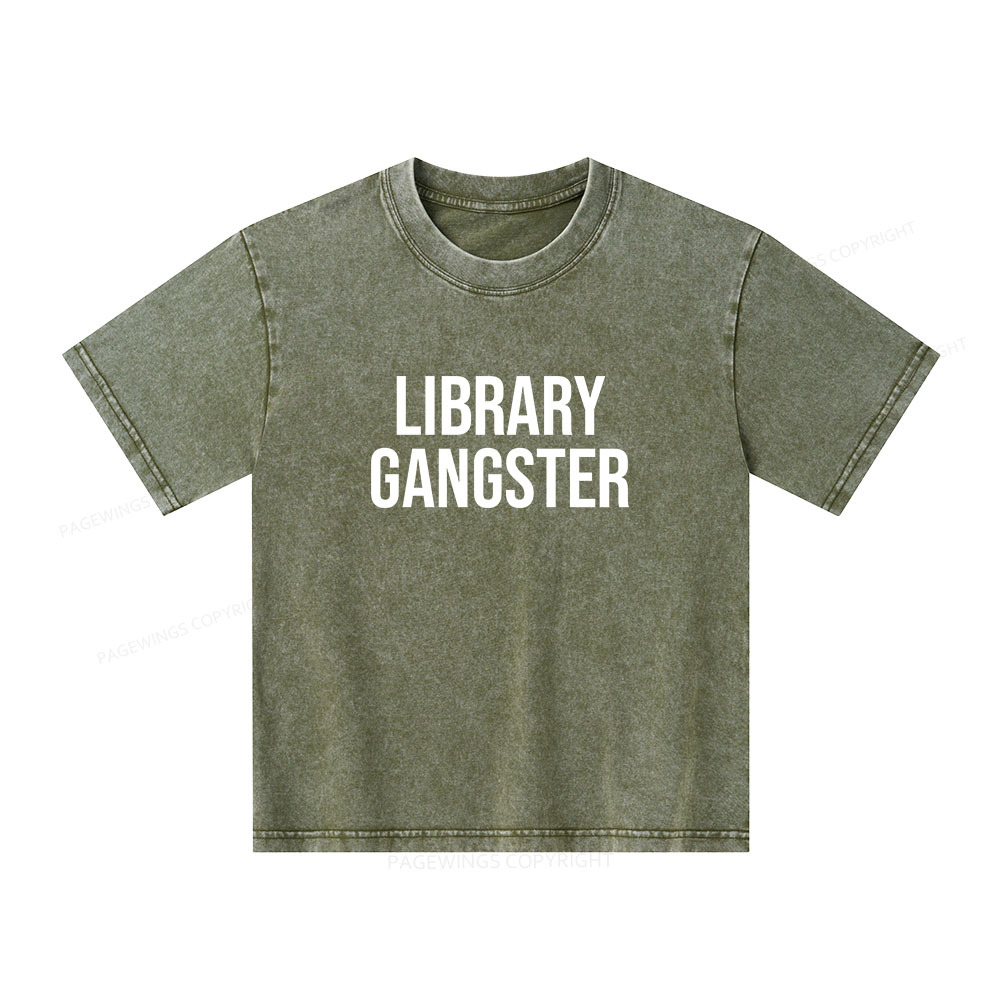 Pagewings Library Gangster Unisex Kids Washed T-shirt