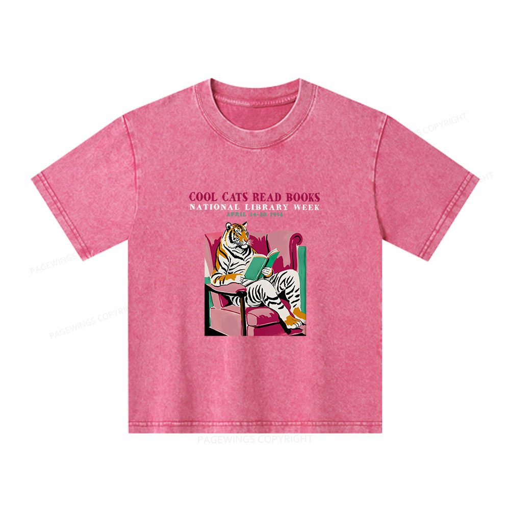 Pagewings Library Week Poster 1996 Unisex Kids Washed T-shirt