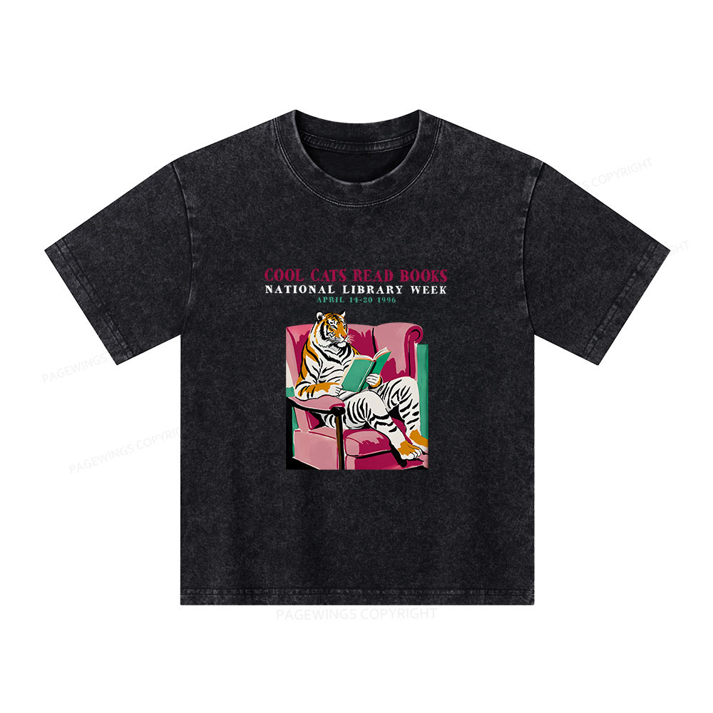 Pagewings Library Week Poster 1996 Unisex Kids Washed T-shirt