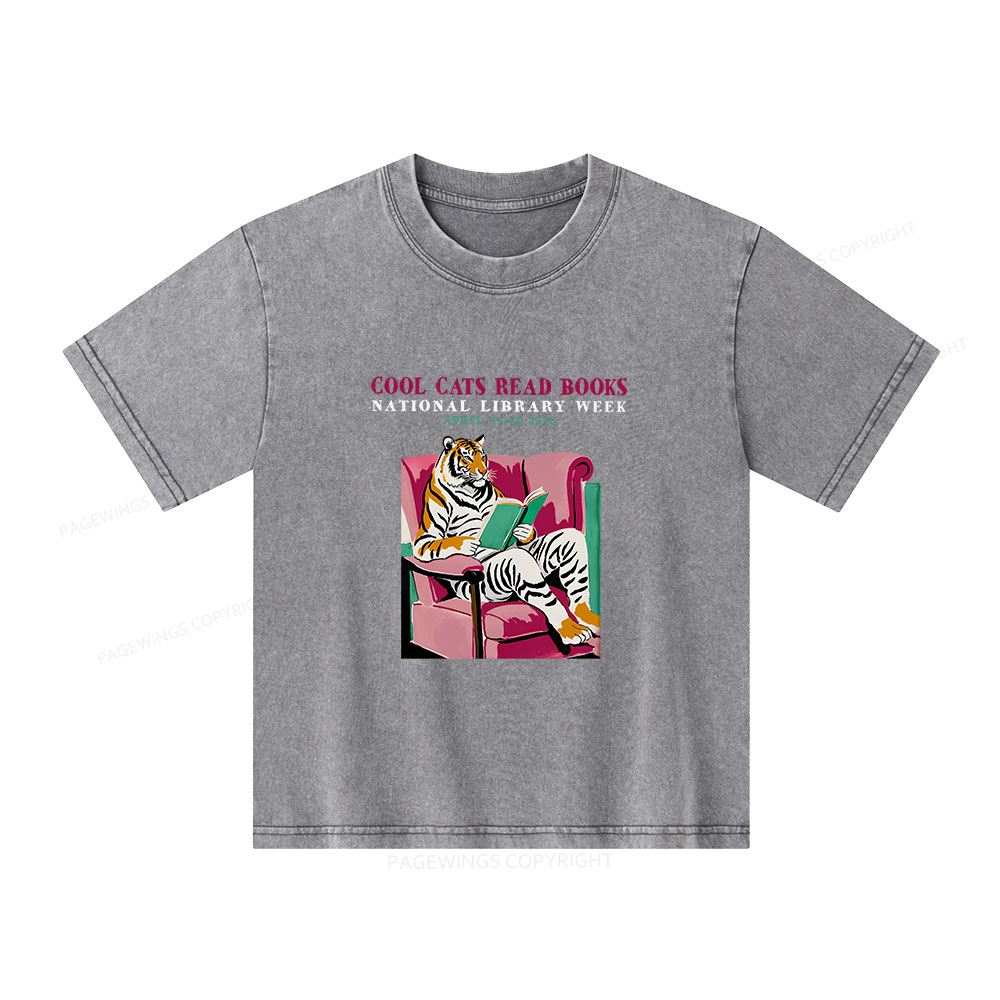 Pagewings Library Week Poster 1996 Unisex Kids Washed T-shirt