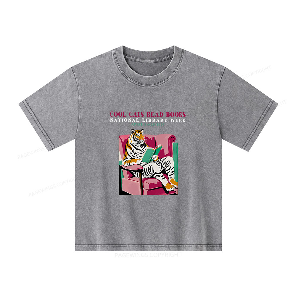 Pagewings Library Week Poster 1996 Unisex Kids Washed T-shirt