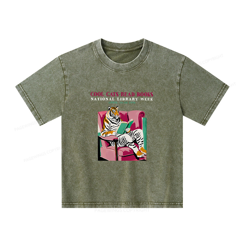 Pagewings Library Week Poster 1996 Unisex Kids Washed T-shirt