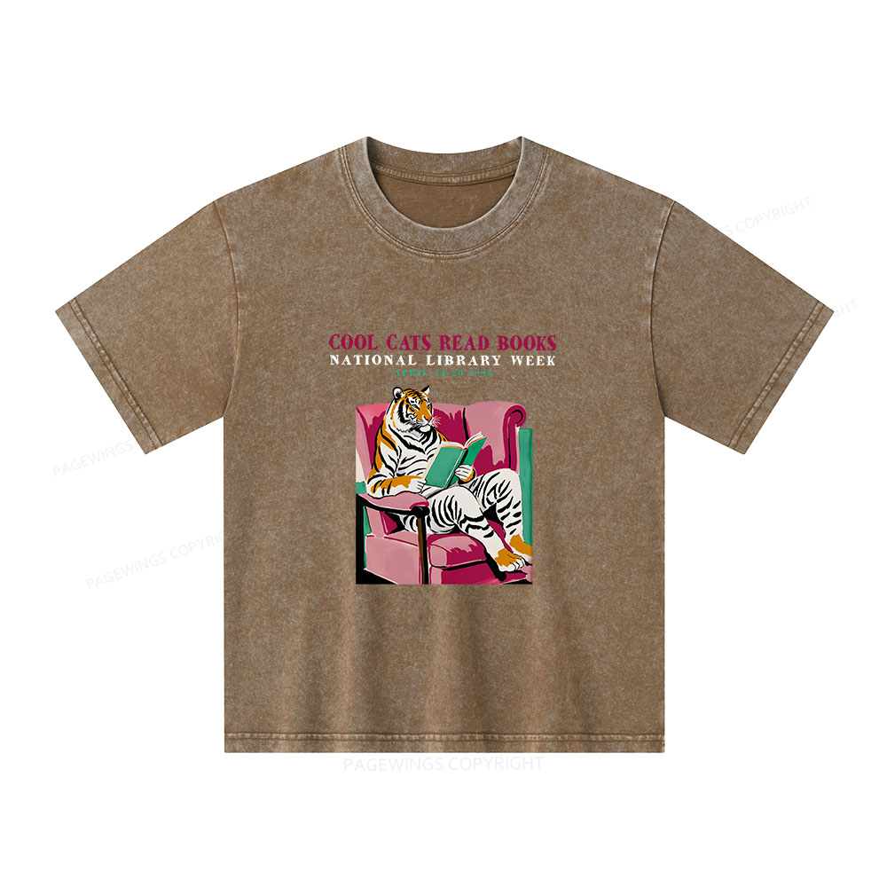 Pagewings Library Week Poster 1996 Unisex Kids Washed T-shirt