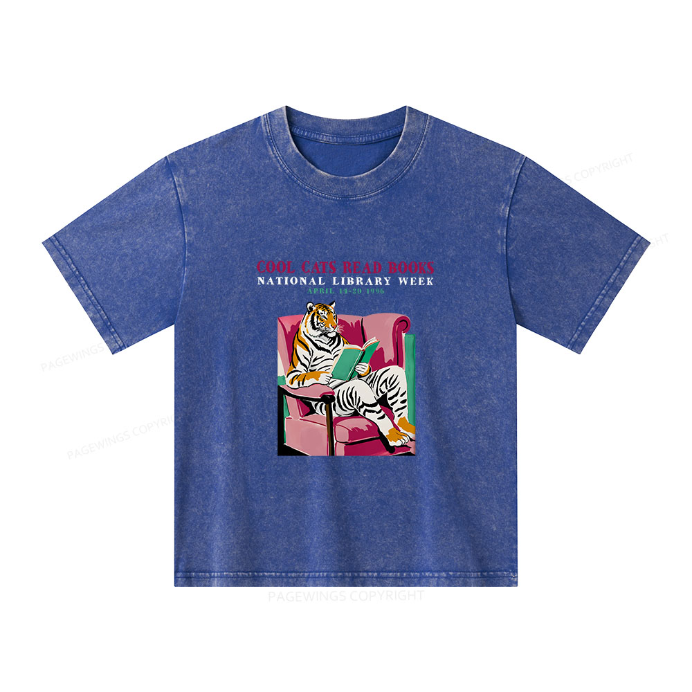 Pagewings Library Week Poster 1996 Unisex Kids Washed T-shirt