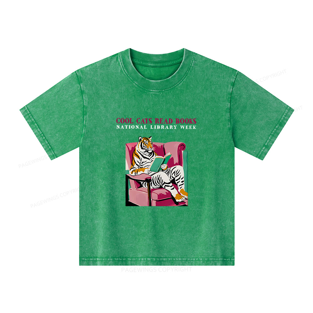Pagewings Library Week Poster 1996 Unisex Kids Washed T-shirt