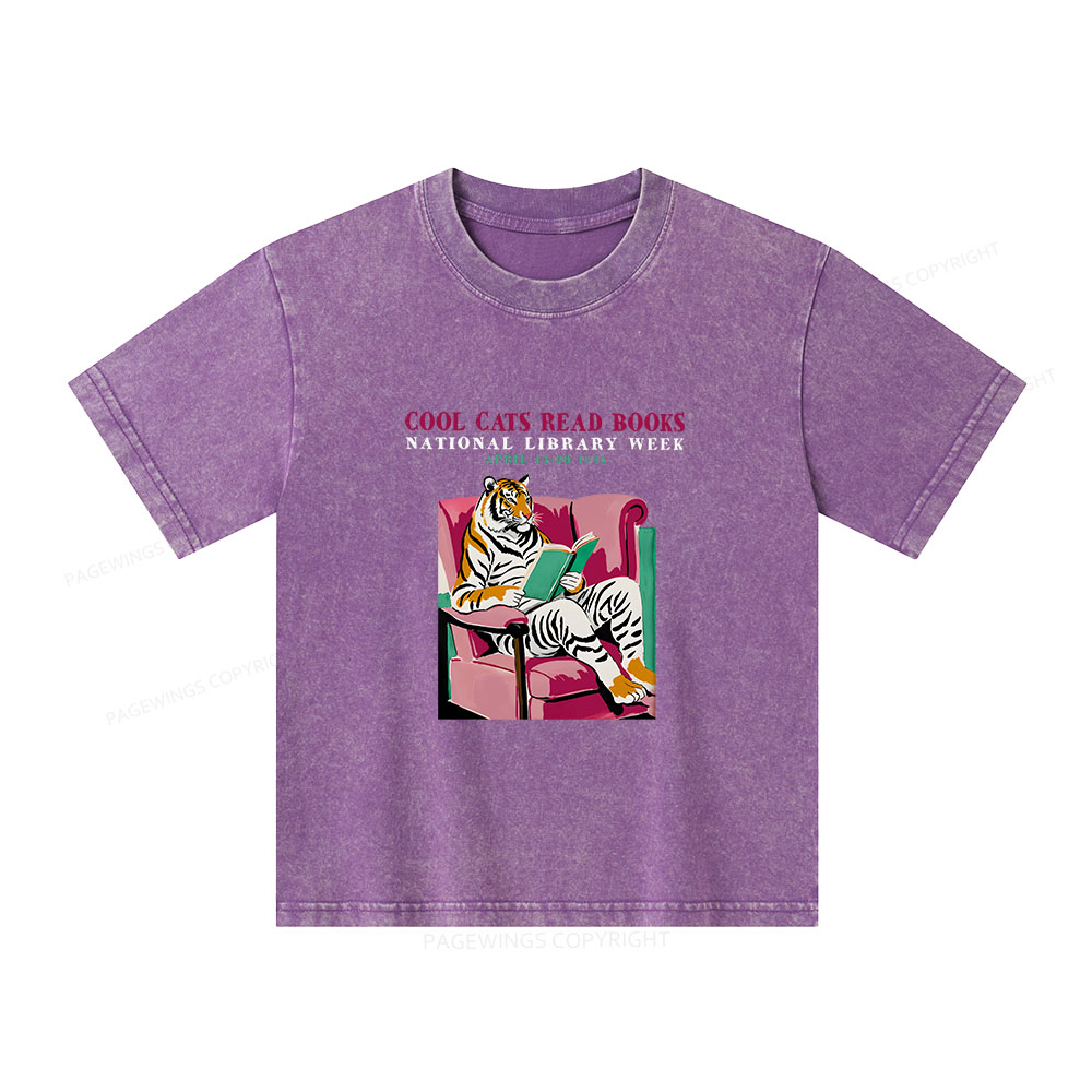 Pagewings Library Week Poster 1996 Unisex Kids Washed T-shirt