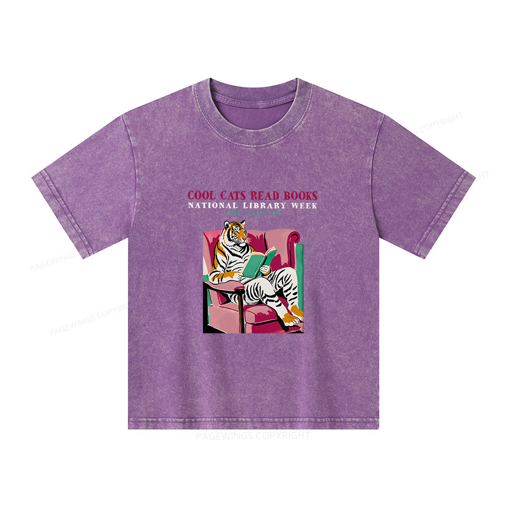 Pagewings Library Week Poster 1996 Unisex Kids Washed T-shirt