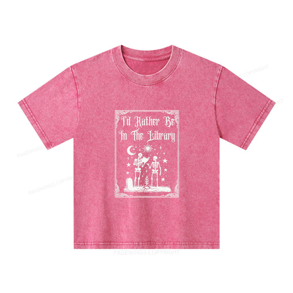 Pagewings I'd Rather Be In The Library Unisex Kids Washed T-shirt