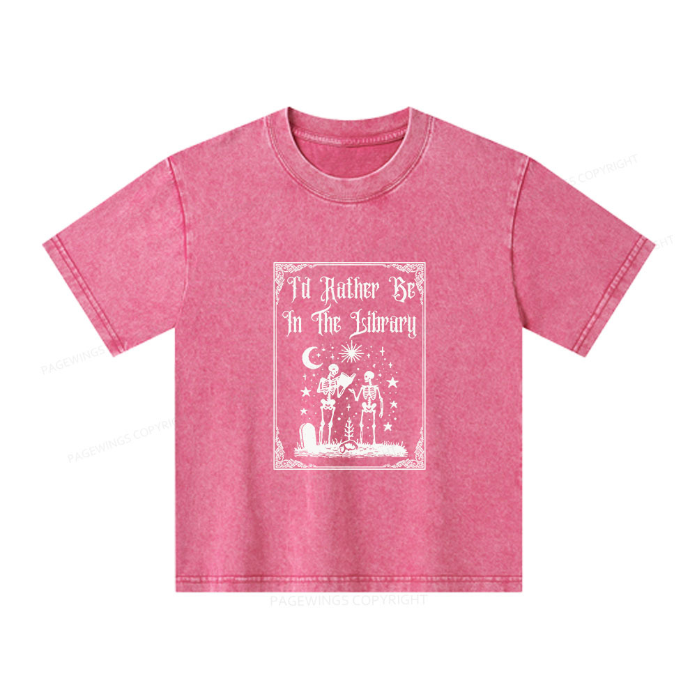 Pagewings I'd Rather Be In The Library Unisex Kids Washed T-shirt