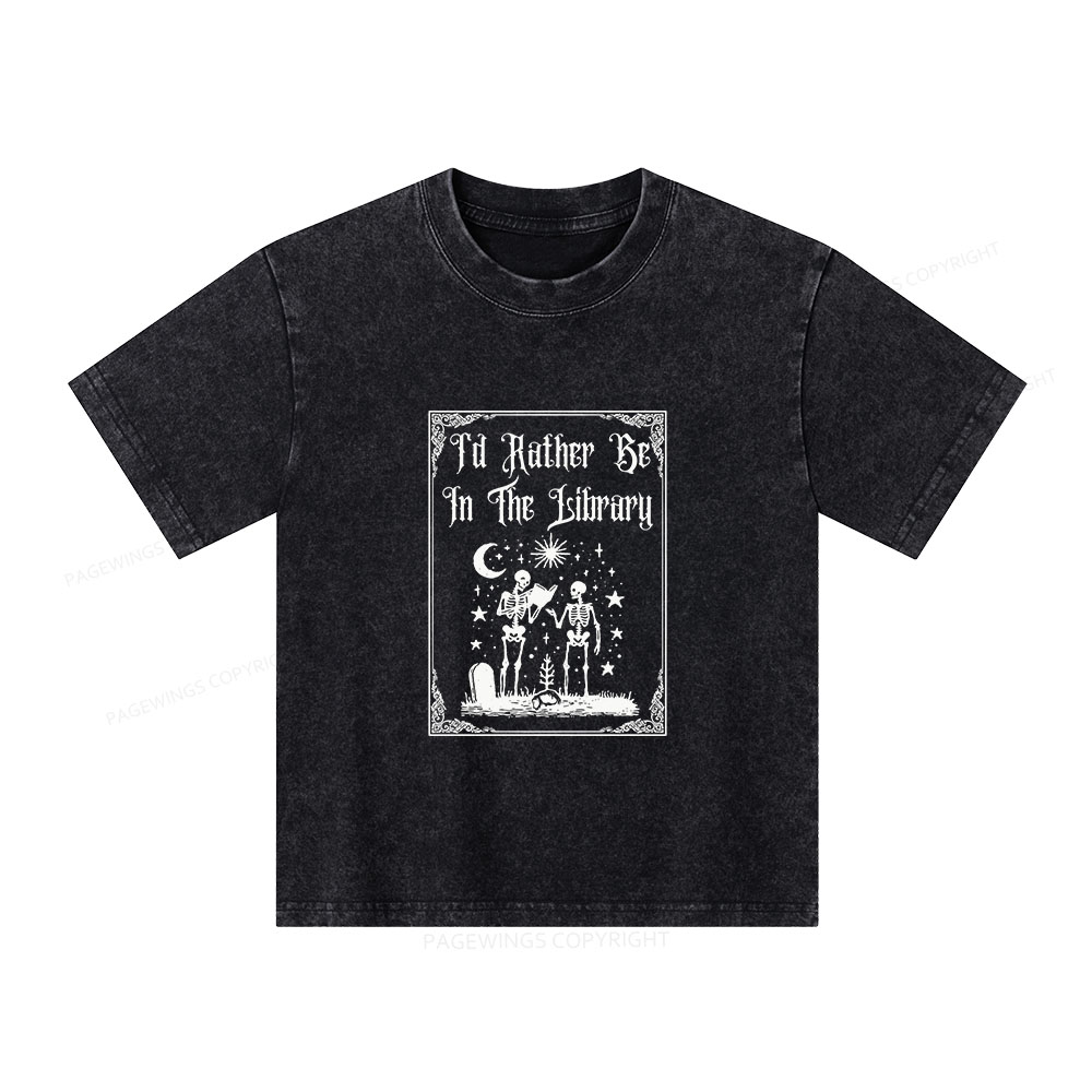 Pagewings I'd Rather Be In The Library Unisex Kids Washed T-shirt