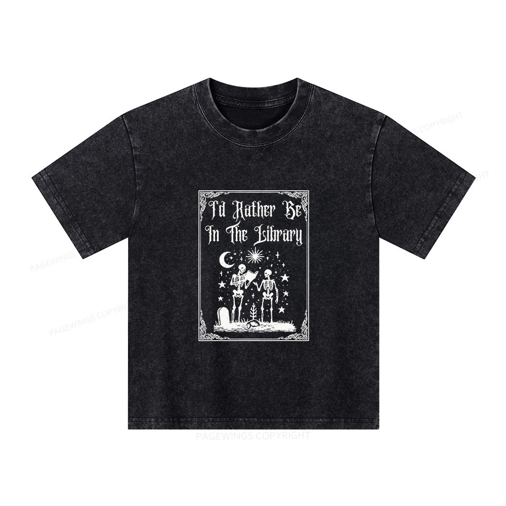 Pagewings I'd Rather Be In The Library Unisex Kids Washed T-shirt