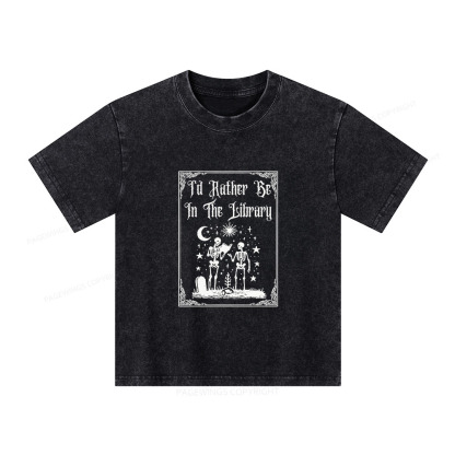 Pagewings I'd Rather Be In The Library Unisex Kids Washed T-shirt