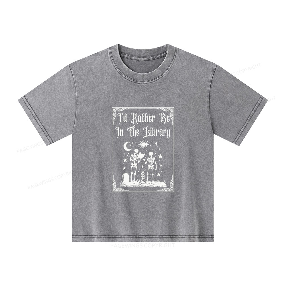 Pagewings I'd Rather Be In The Library Unisex Kids Washed T-shirt