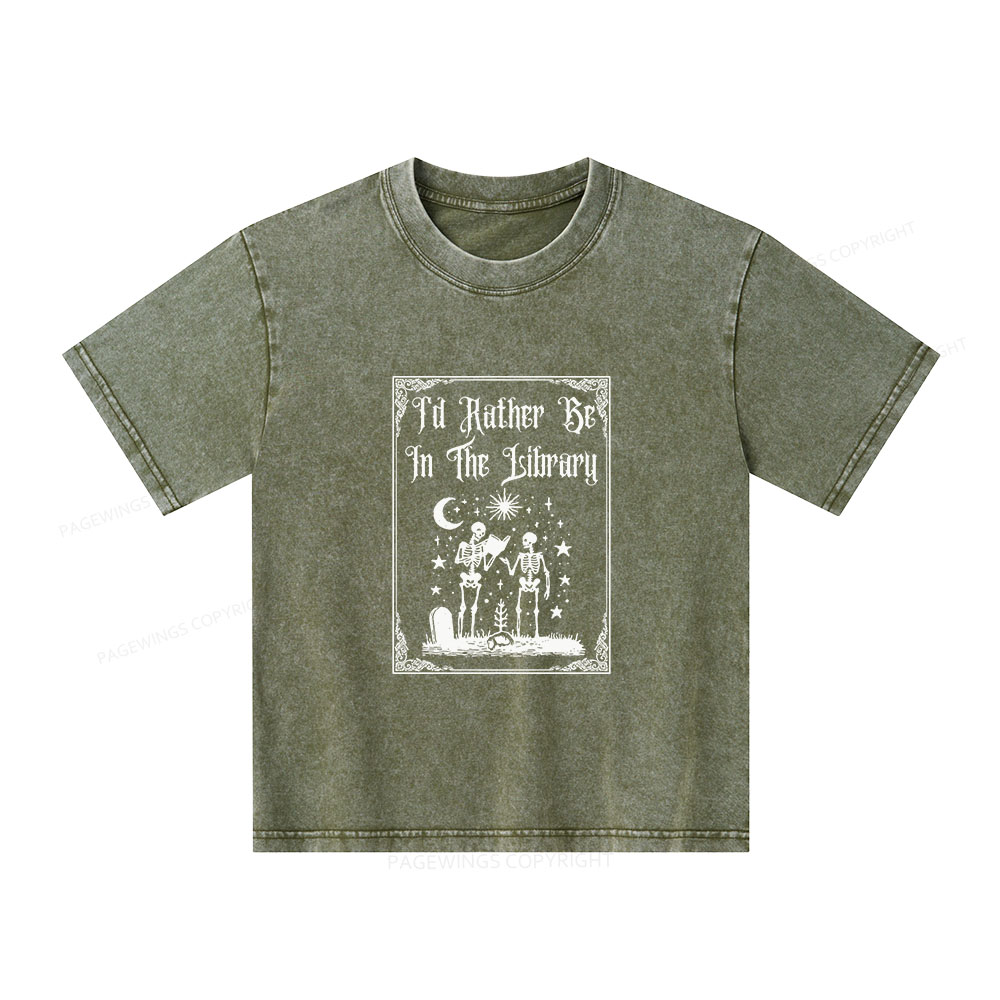 Pagewings I'd Rather Be In The Library Unisex Kids Washed T-shirt