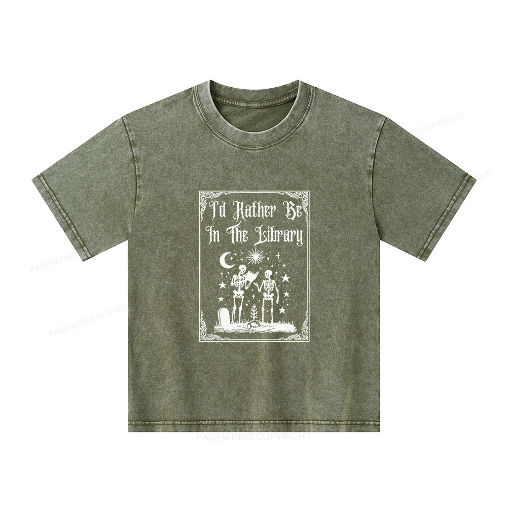 Pagewings I'd Rather Be In The Library Unisex Kids Washed T-shirt