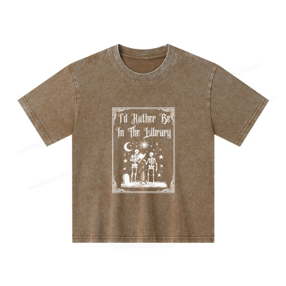 Pagewings I'd Rather Be In The Library Unisex Kids Washed T-shirt