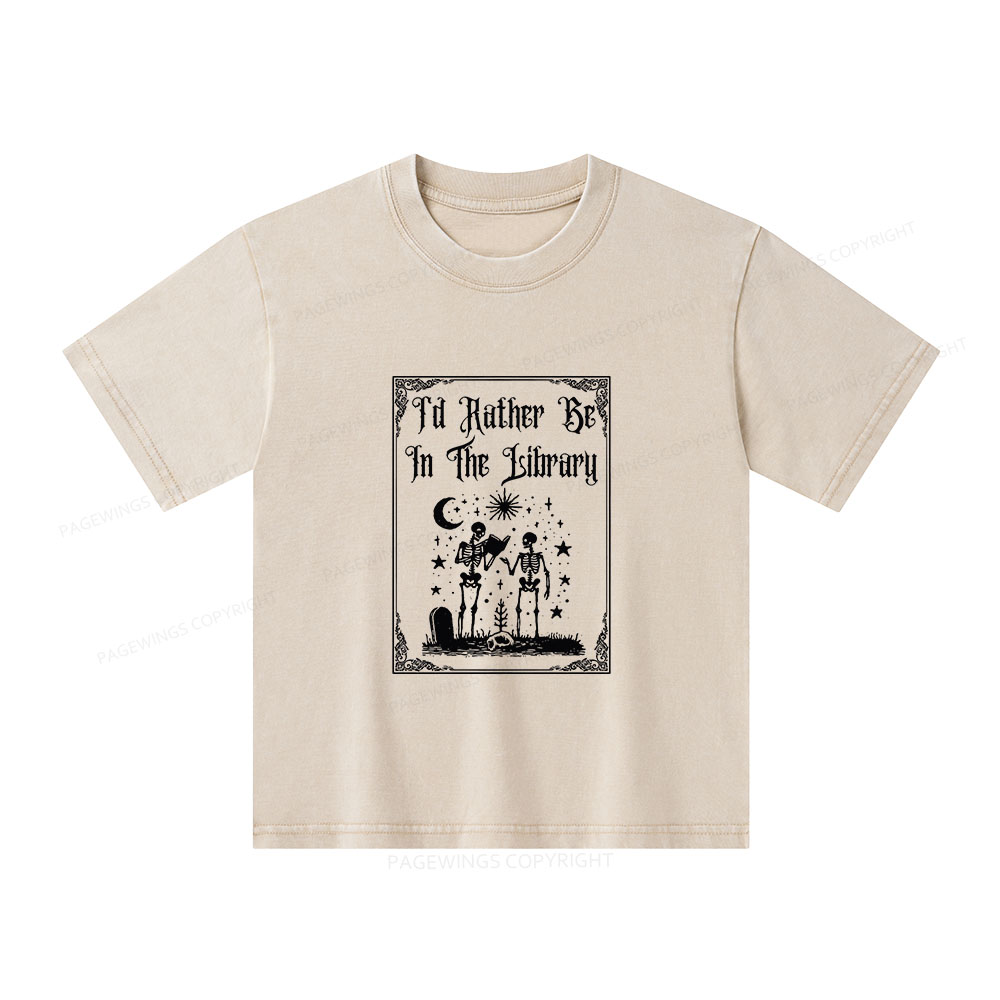 Pagewings I'd Rather Be In The Library Unisex Kids Washed T-shirt
