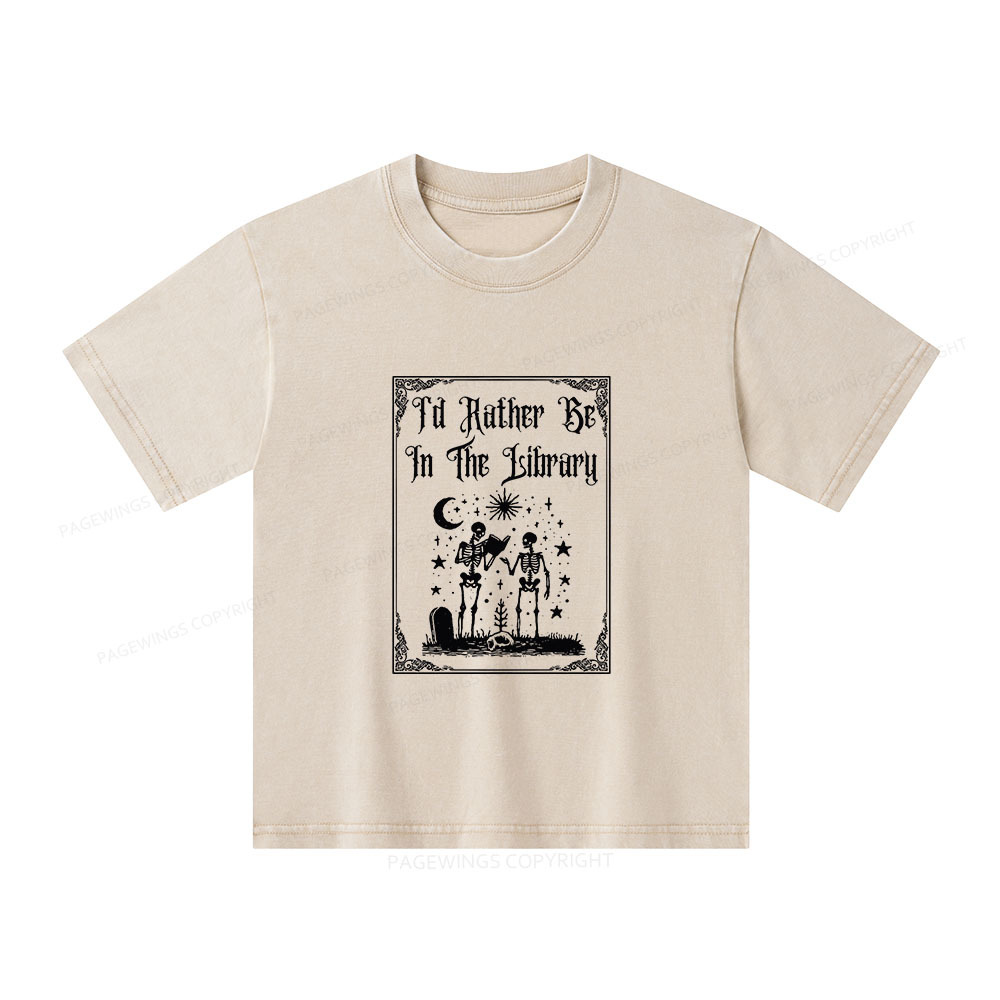 Pagewings I'd Rather Be In The Library Unisex Kids Washed T-shirt