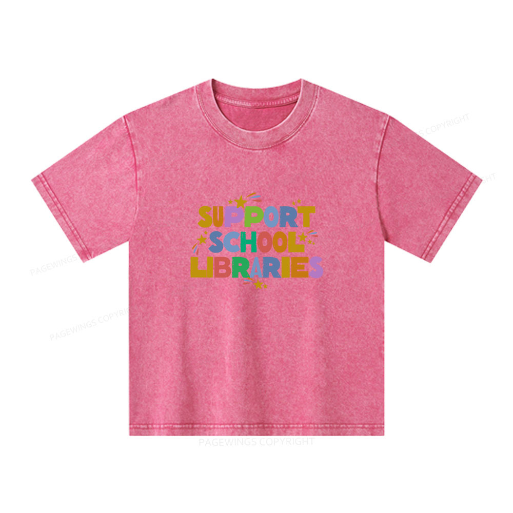Pagewings Support School Libraries Unisex Kids Washed T-shirt