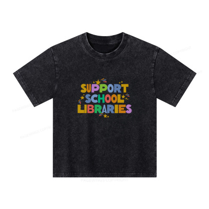 Pagewings Support School Libraries Unisex Kids Washed T-shirt