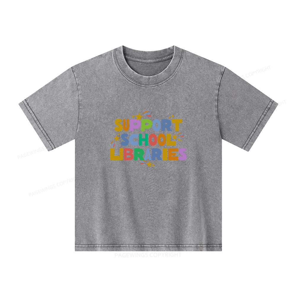Pagewings Support School Libraries Unisex Kids Washed T-shirt