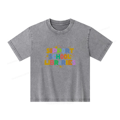 Pagewings Support School Libraries Unisex Kids Washed T-shirt