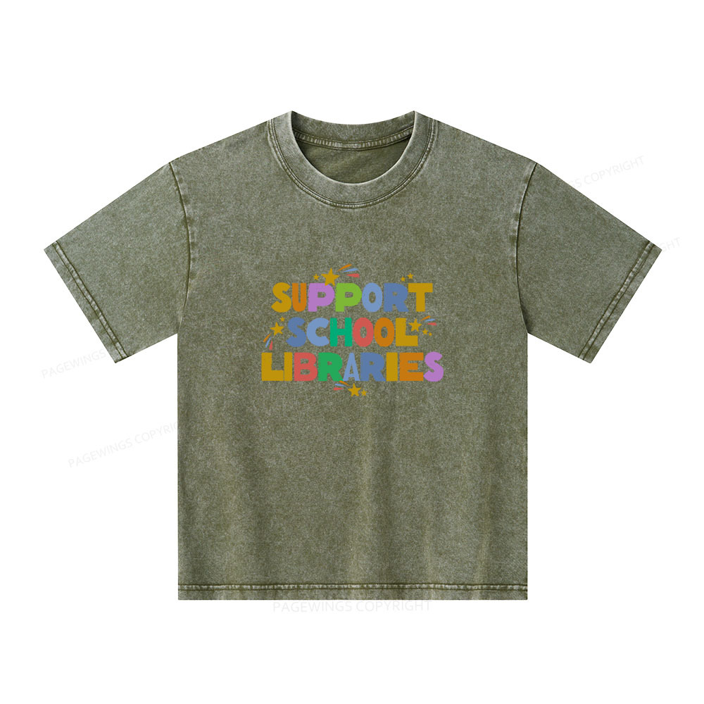 Pagewings Support School Libraries Unisex Kids Washed T-shirt