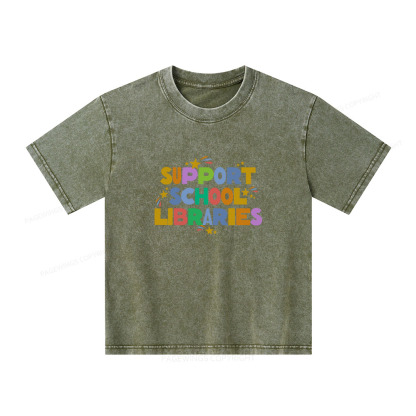 Pagewings Support School Libraries Unisex Kids Washed T-shirt