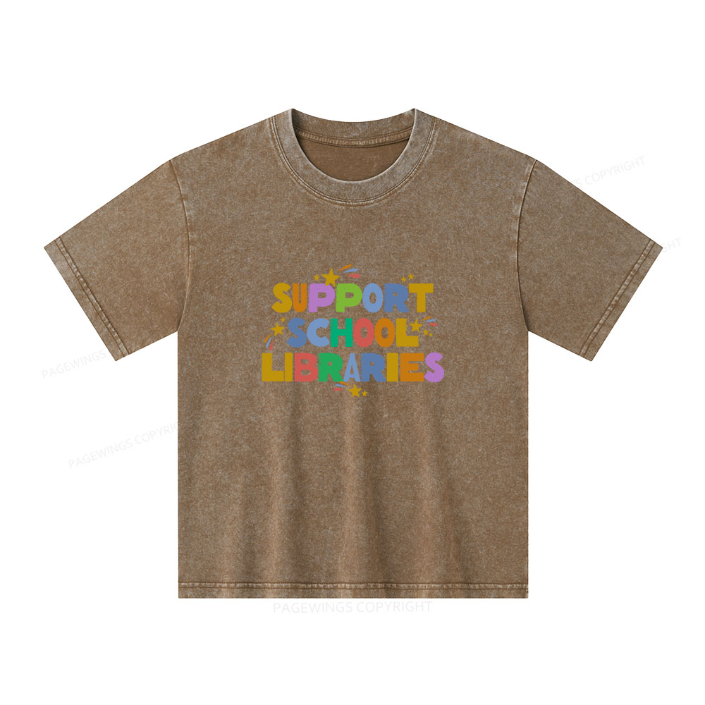 Pagewings Support School Libraries Unisex Kids Washed T-shirt