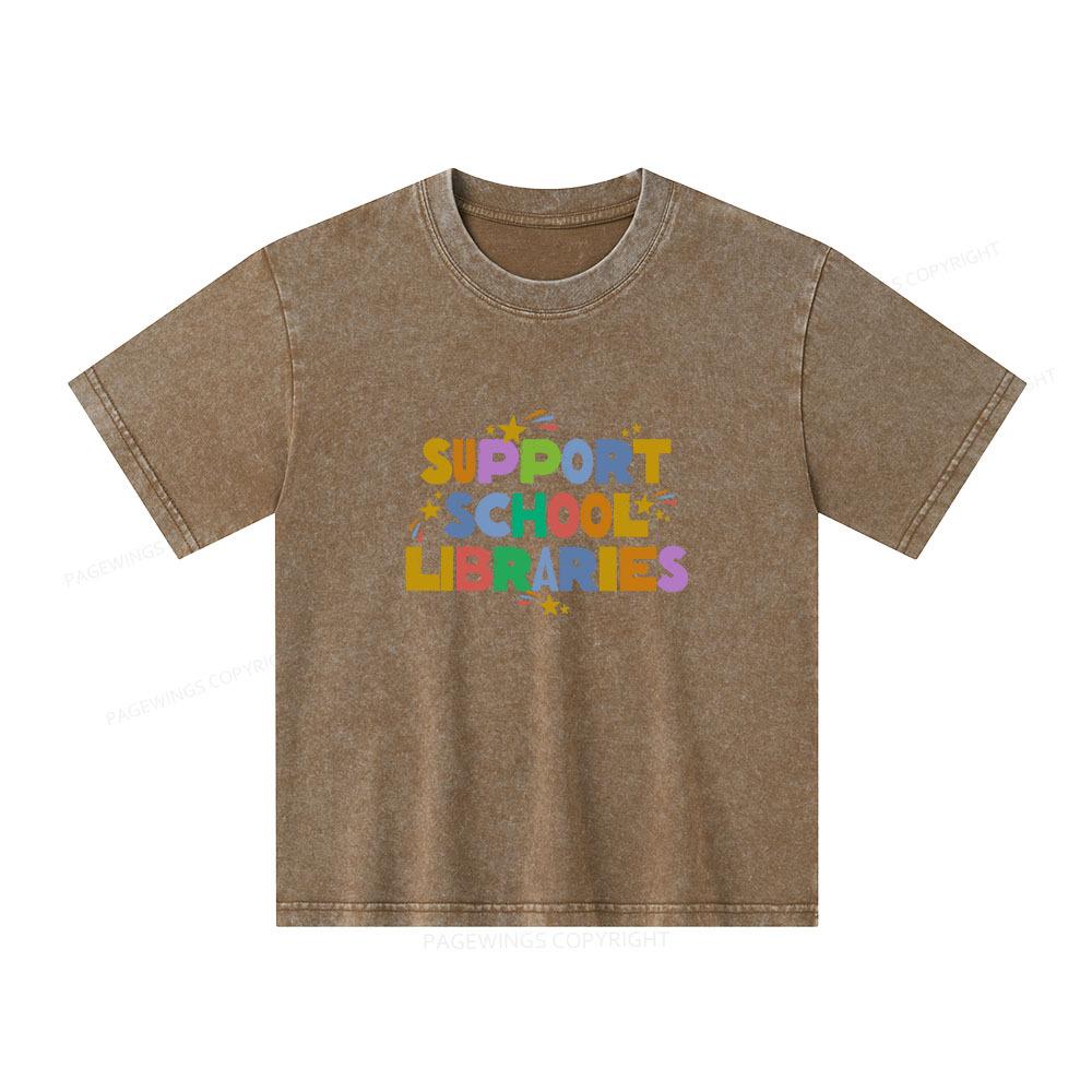 Pagewings Support School Libraries Unisex Kids Washed T-shirt