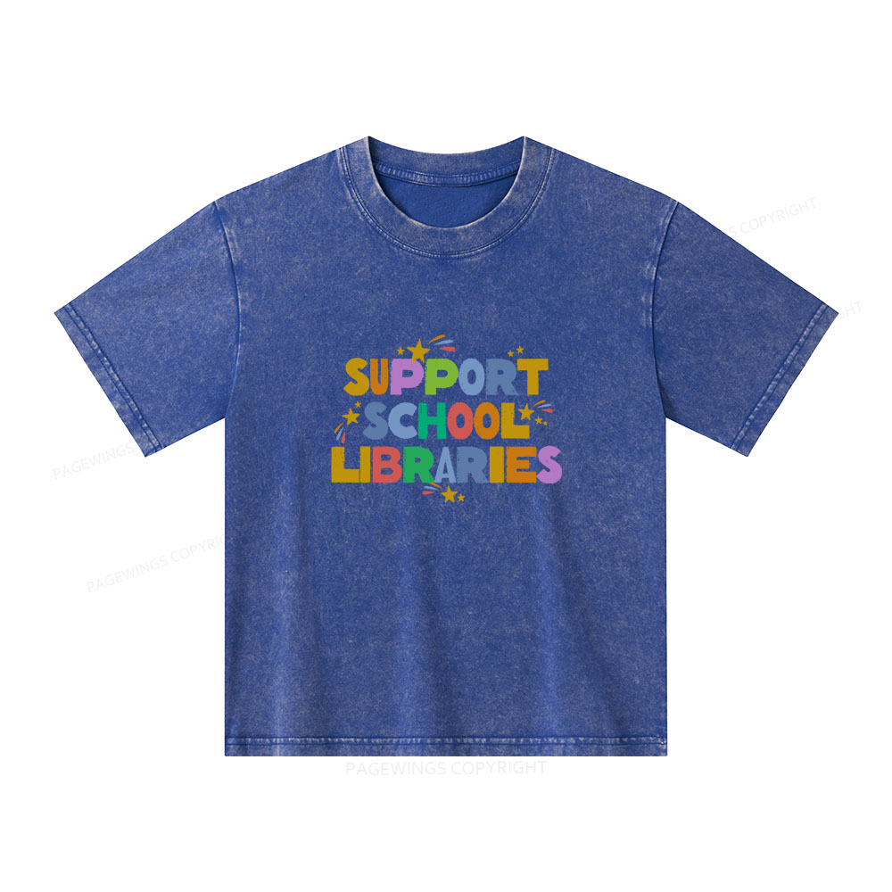 Pagewings Support School Libraries Unisex Kids Washed T-shirt