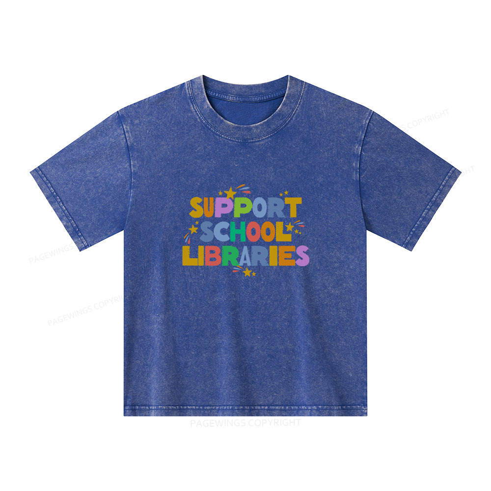 Pagewings Support School Libraries Unisex Kids Washed T-shirt