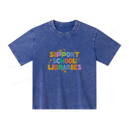 Pagewings Support School Libraries Unisex Kids Washed T-shirt