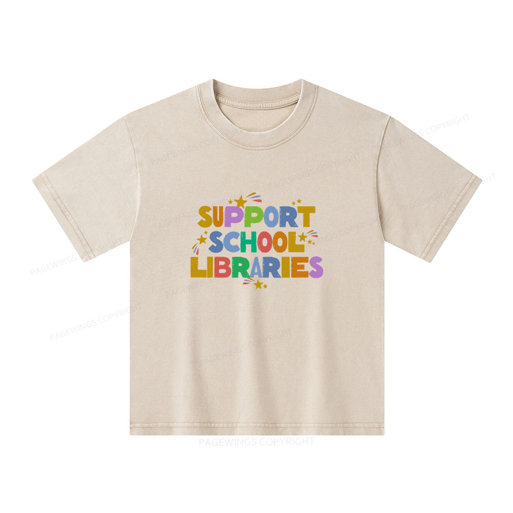 Pagewings Support School Libraries Unisex Kids Washed T-shirt