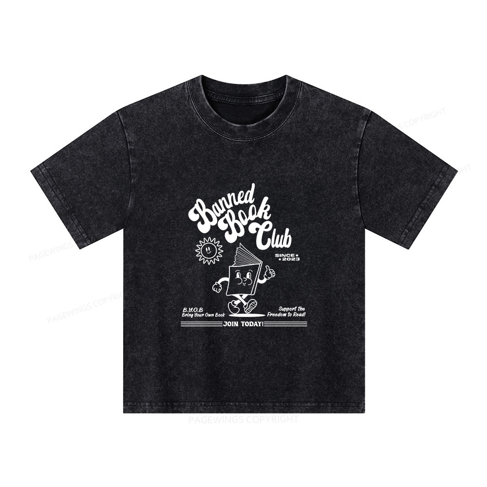 Pagewings Read Banned Books Unisex Kids Washed T-shirt